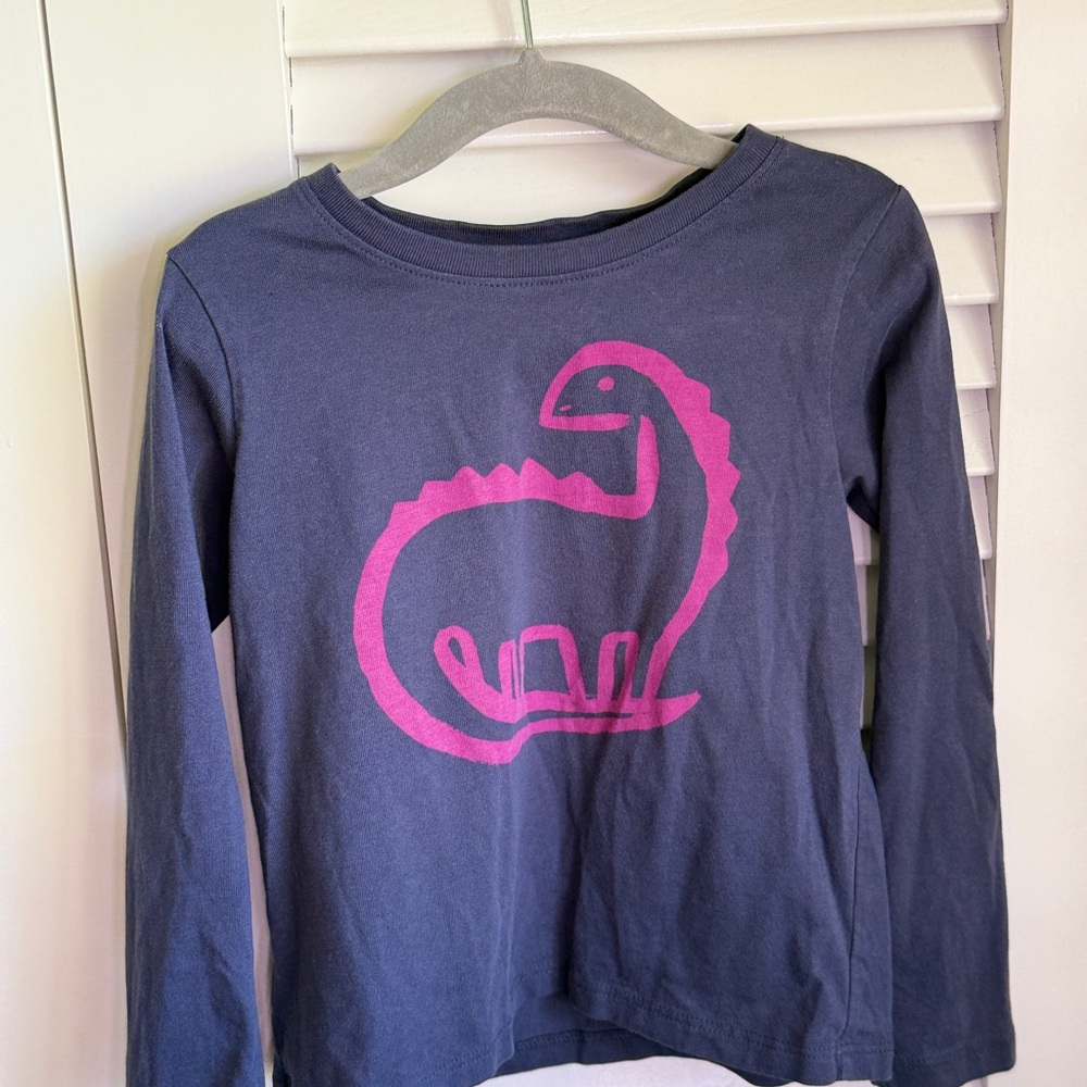 Tea Collection Children's Long Sleeve Navy Tee with Pink Dinosaur size 4
